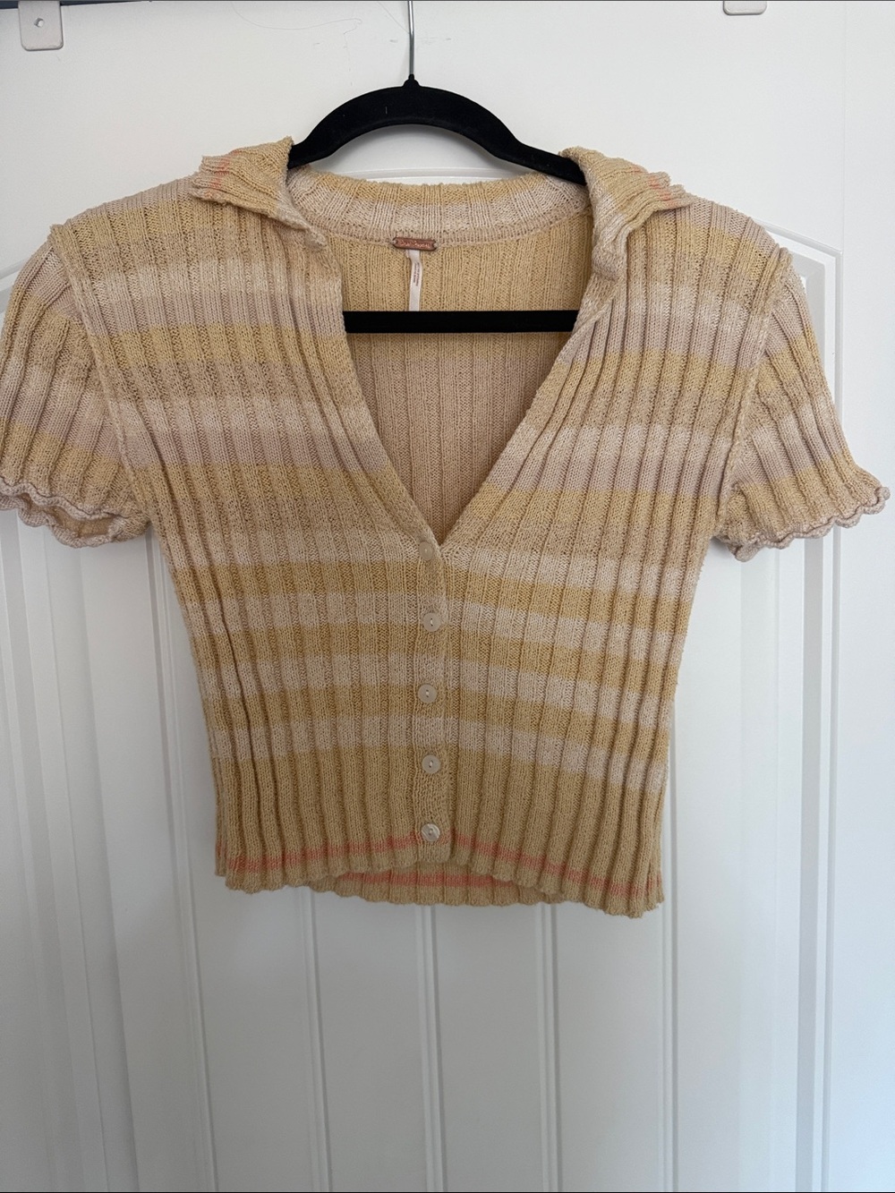 Free People Hazel button-down top featuring a pastel yellow and white striped